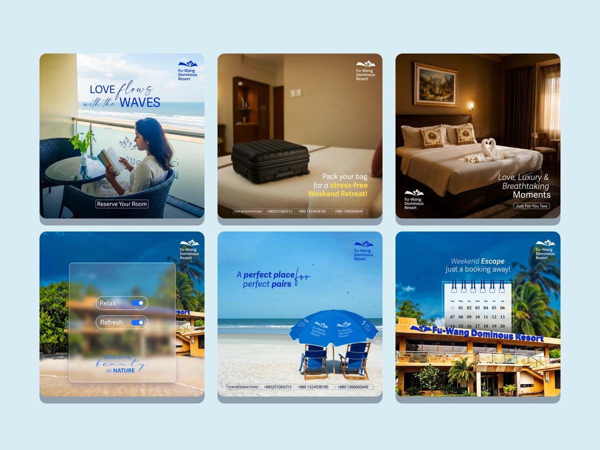 Six Fu-Wang Dominous Resort social posts: rooms, beach, weekend escape
